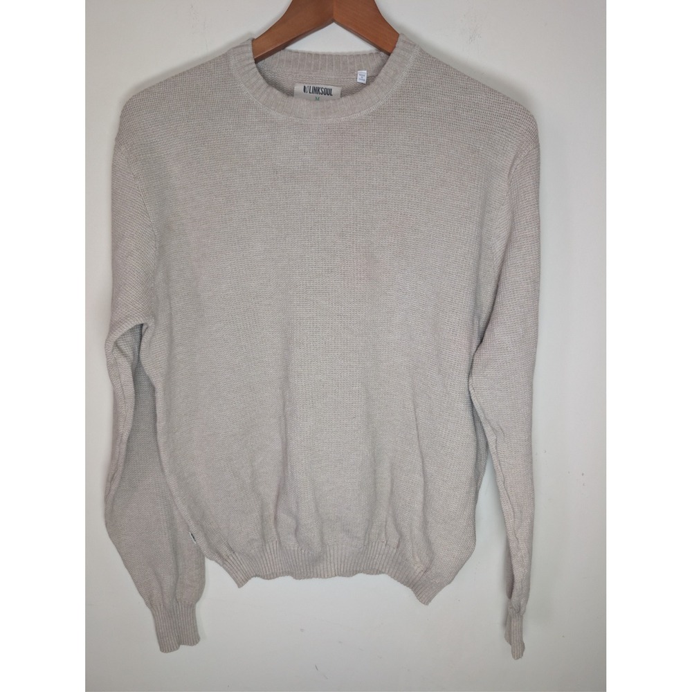 Linksoul Mens LS367 Cotton Cashmere Crewneck Sweater Oatmeal Beige Size M